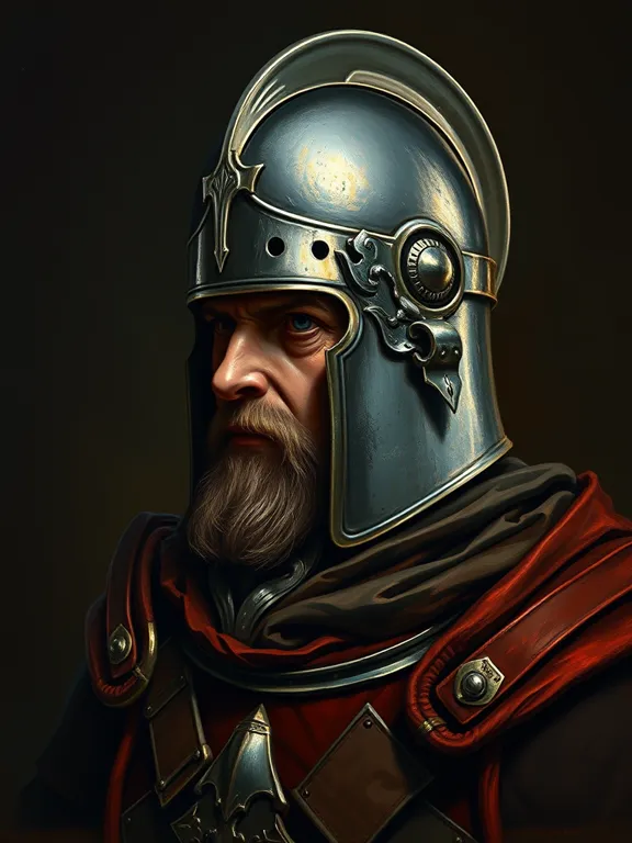 AI-generated knight portrait B, Iron Fief style test